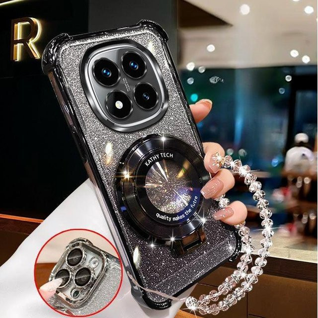 Kristall Glitzer Handyhülle mit Magnetischem Armband und Ständer für Google Pixel 9 10 Pro XL 8 7 Pro aus weichem Silikon in Transparent/Silber - Bild 1
