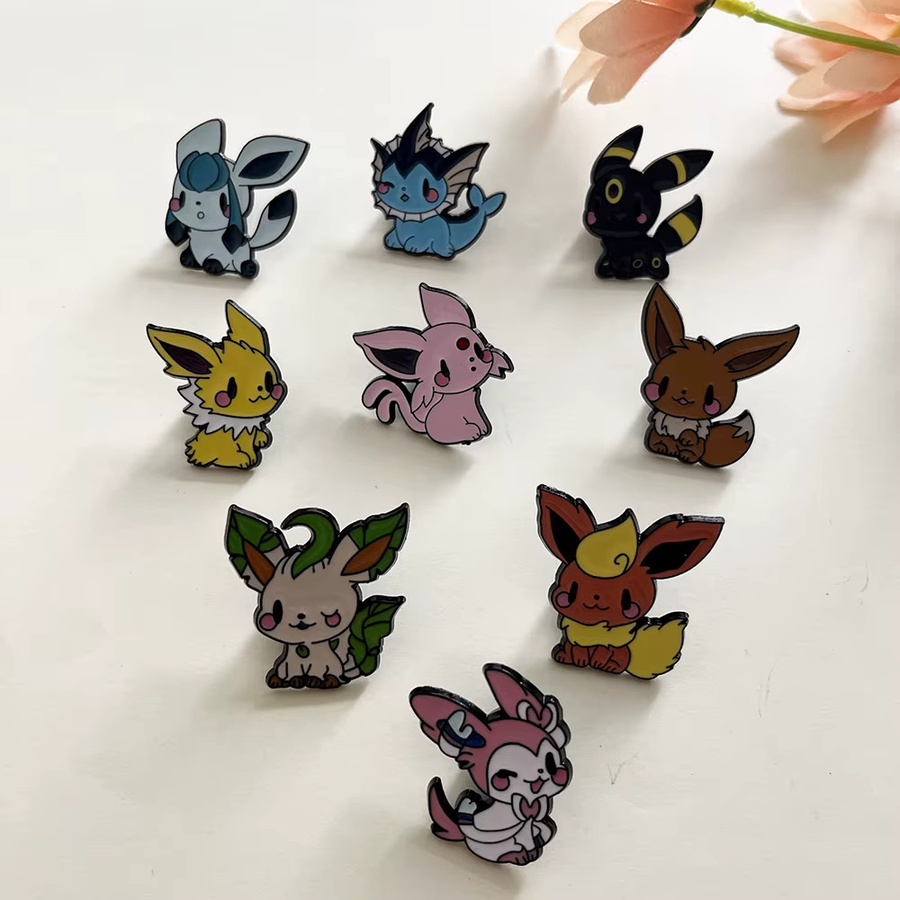 Bandai Broschen-Set, 9-teilig, Anime-Elfen, Eevee-Emaille-Pins, Bunt - Bild 5