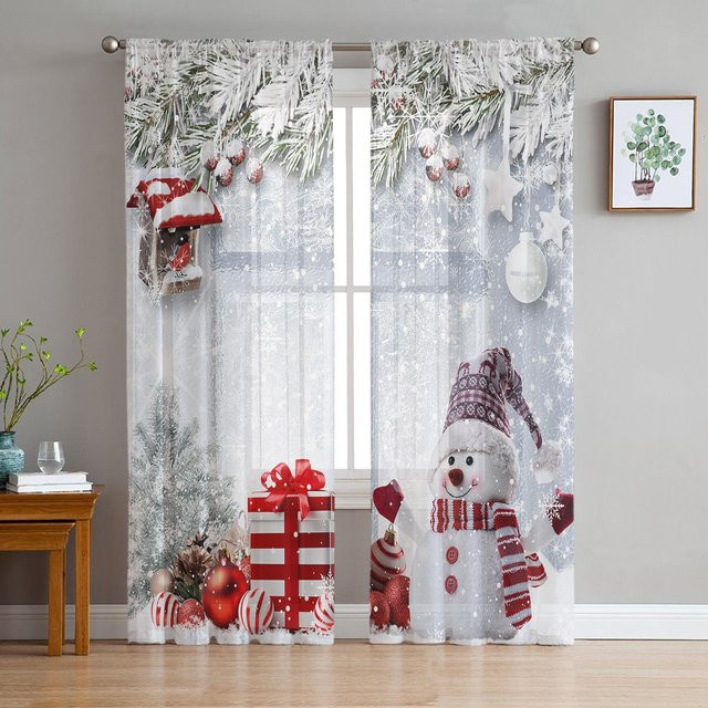 Yiran Furniture Weihnachts-Schneeflocken Vorhang aus transparentem Tüll in Rosa, Organza-Fenstervorhang mit Ösen, Breite: 135 cm, Höhe: 115 cm - Bild 1
