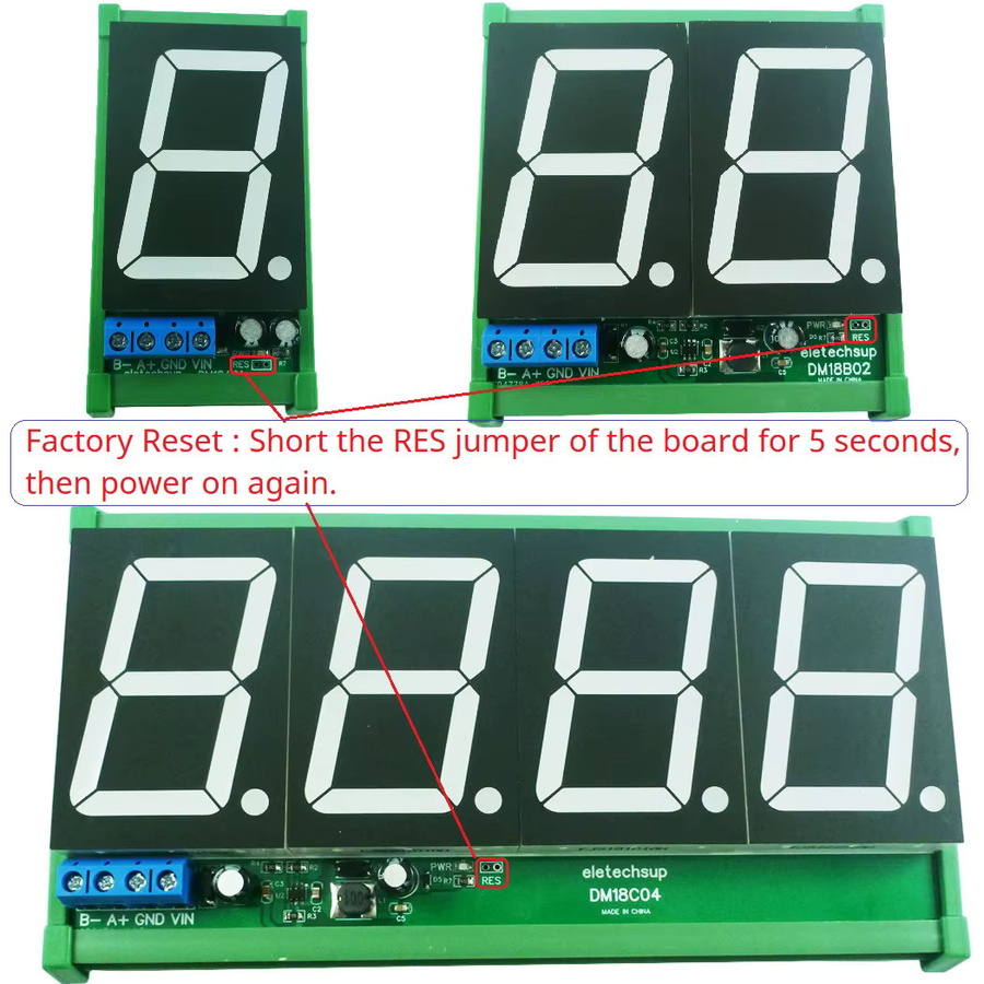 eletechsup ASCII-Zeichen Anzeigemodul mit 1,8 Zoll LED-Display, RS485 Modbus RTU Schnittstelle, DC 12V 24V, im DIN-Gehäuse für PLC-Anwendungen - Bild 3