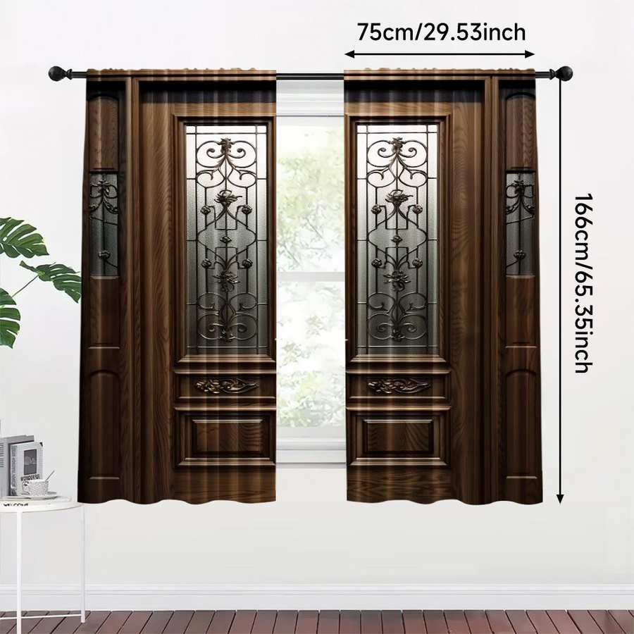 2er-Set Yiran Furniture Türvorhänge aus Polyester in Braun, halbtransparent mit Ösen, Breite: 50 cm, Höhe: 130 cm - Bild 2