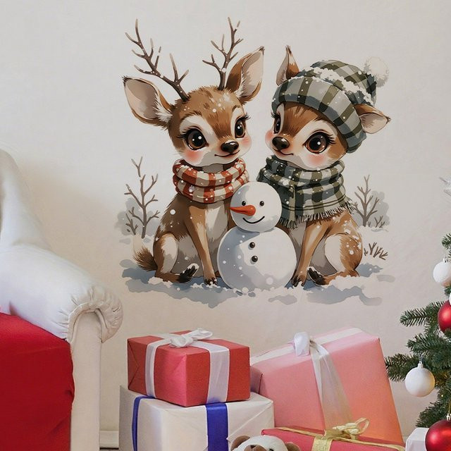 BRUP Cartoon Weihnachten Rentier Wandaufkleber aus PVC in Mehrfarbig für Schlafzimmer und Wohnzimmer - Bild 1