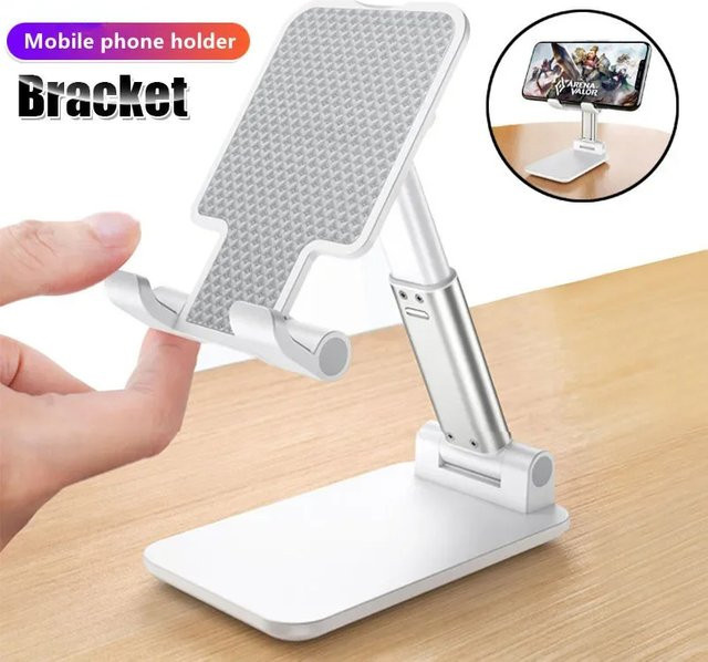 Universelle und verstellbare Desktop-Telefonhalterung für Smartphone und Tablet in Weiß - Bild 1
