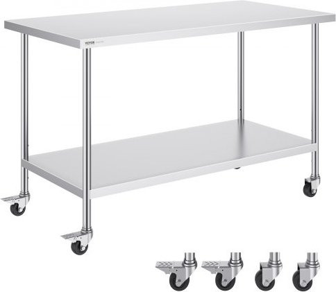VEVOR Arbeitstisch aus Edelstahl in Silber mit 4 Rollen und 3 einstellbaren Höhenstufen, B/T/H: 152,4 x 76,2 x 95,46 cm - Bild 1