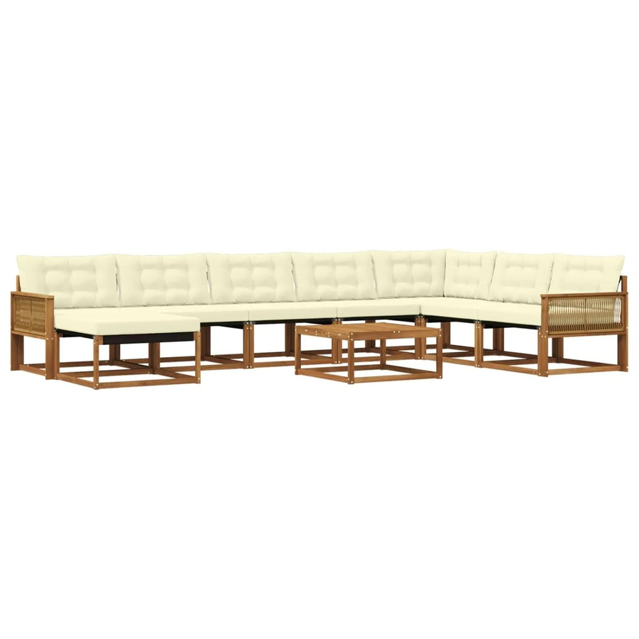 vidaXL Outdoor-Sofagarnitur aus Massivholz Akazie mit 9 Teilen in Natur und Creme mit Textilene-Elementen und wetterfesten Kissen - Bild 2