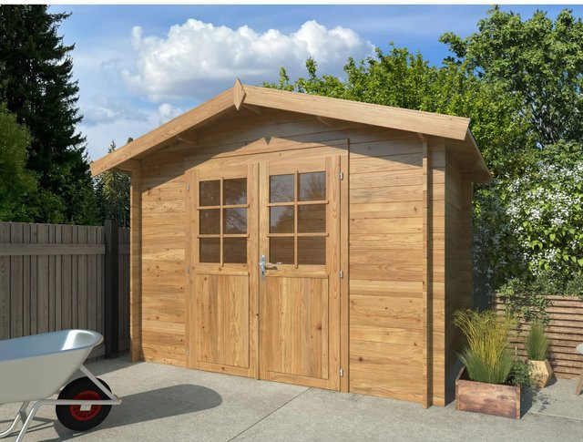 Palmako Holz-Gartenhaus in Braun mit Blockbohlenbauweise und klassischem Design, B/T/H: 332 x 180 x 236 cm - Bild 1