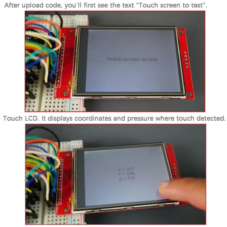 wishiot ILI9341 2,8 Zoll SPI TFT LCD Display mit resistivem Touchscreen und Kartensteckplatz für Arduino 2560 und ESP32, Rot - Bild 3