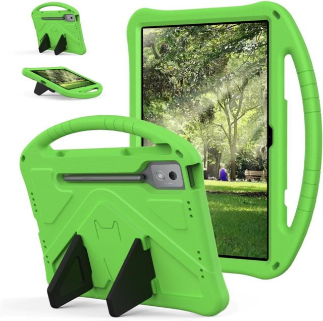Stoßfeste EVA-Schutzhülle mit Kinder-Handhalter und Ständer für Motorola Moto Pad 60 Pro 12,7 Zoll in Grün - Bild 1