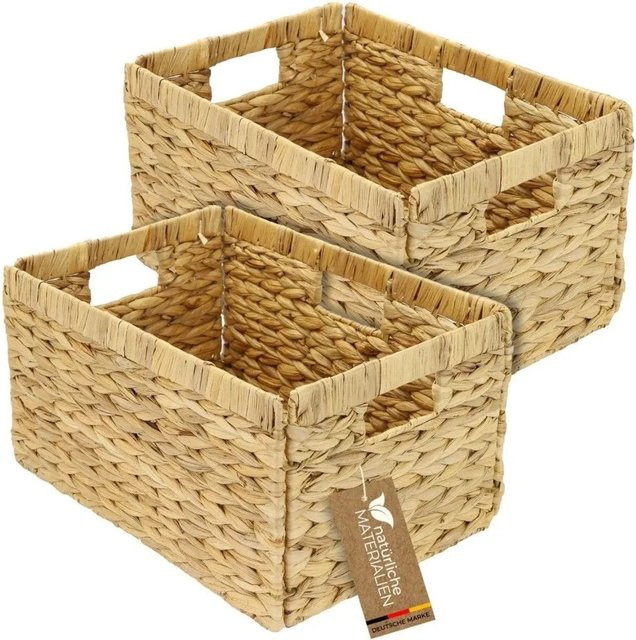 HMF Aufbewahrungskorb aus Wasserhyazinthe 2er Set für Billy, Beige/Braun, handgeflochten mit Metallrahmen, B/T/H: 35 x 25 x 20 cm - Bild 1