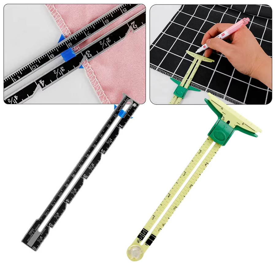 5-in-1 Nähen Naht Lineal Mess Gauge aus Aluminium und Kunststoff in Schwarz - Bild 4