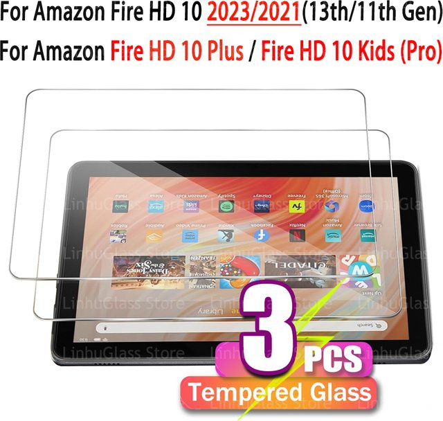 Displayschutzfolie aus gehärtetem Glas für Amazon Fire HD 10 Tablet (13./11. Generation, 2023/2021), Fire HD 10 Plus, Fire HD 10 Kids und Kids Pro, transparent - Bild 1