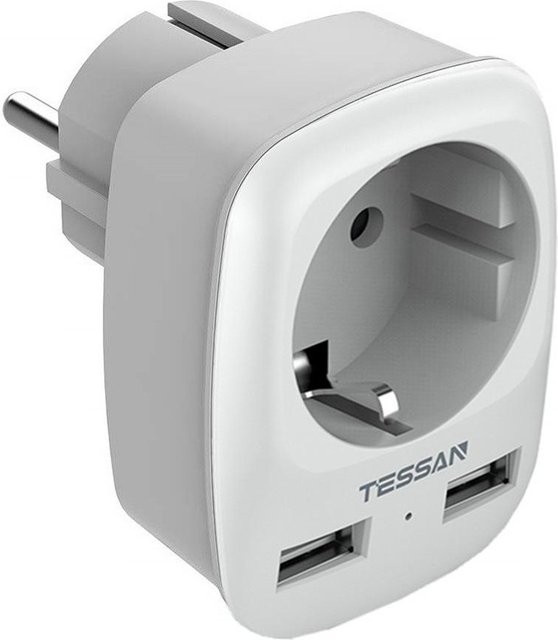 TESSAN EU-Steckdosenleiste mit 1 Steckdose und 2 USB-Anschlüssen in Grau mit Überlastschutz - Bild 1