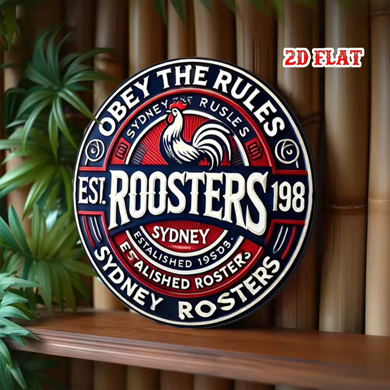 Potdemiel Sydney Roosters Rugby Team Rundes Aluminiumschild in Rot mit Hahn-Maskottchen, Durchmesser: 20 cm - Bild 5