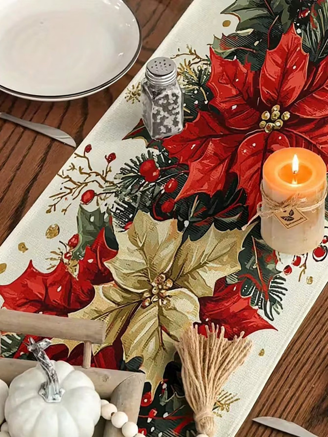 JIT Weihnachtsstern Holly Tischläufer in Rotgold mit floralem Ornament-Design - Bild 4