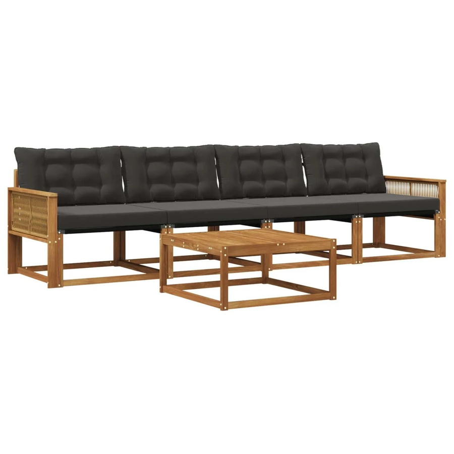 vidaXL Outdoor-Sofagarnitur aus Akazienholz mit Textilene und Kissen in Schwarz und Natur - Bild 2