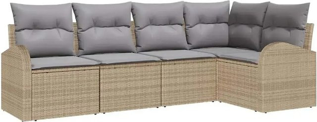 vidaXL Garten-Sofa-Set aus Polyrattan in Beige, 5-teilige L-Form Lounge-Garnitur mit Kissen für Garten, Balkon und Terrasse - Bild 1
