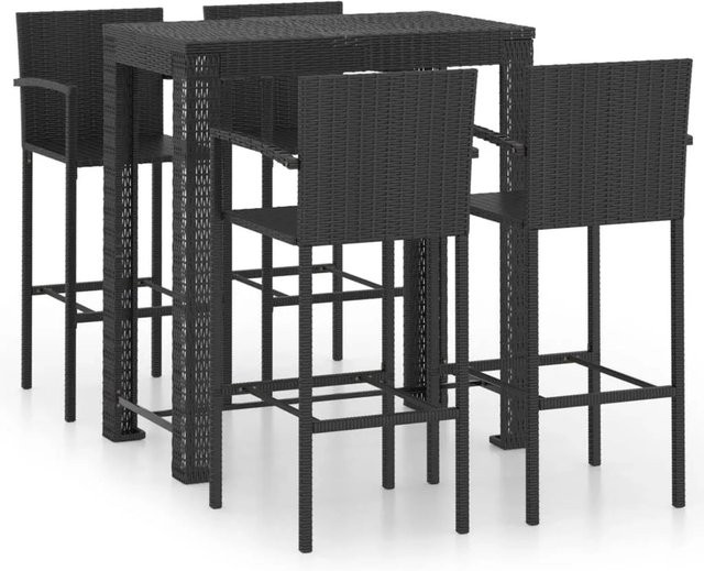 vidaXL 5-tlg Garten-Bar-Set aus Poly-Rattan und pulverbeschichtetem Stahl in Schwarz, B/T/H: 110,5 x 60,5 x 60,5 cm - Bild 1