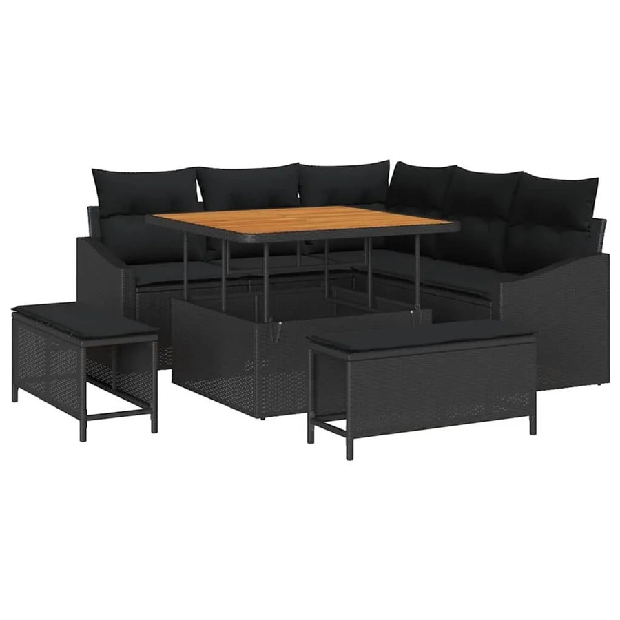 vidaXL Gartensofa-Set aus Polyrattan in Schwarz mit 8 Kissen, Ecksofa, Ottoman und Couchtisch für Terrasse und Garten - Bild 2