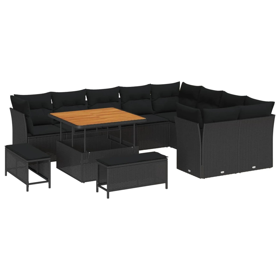 vidaXL Garten-Sofa-Set in L-Form mit 12-teiligem Set, Polsterkissen und integriertem Stauraum, Schwarz - Bild 2