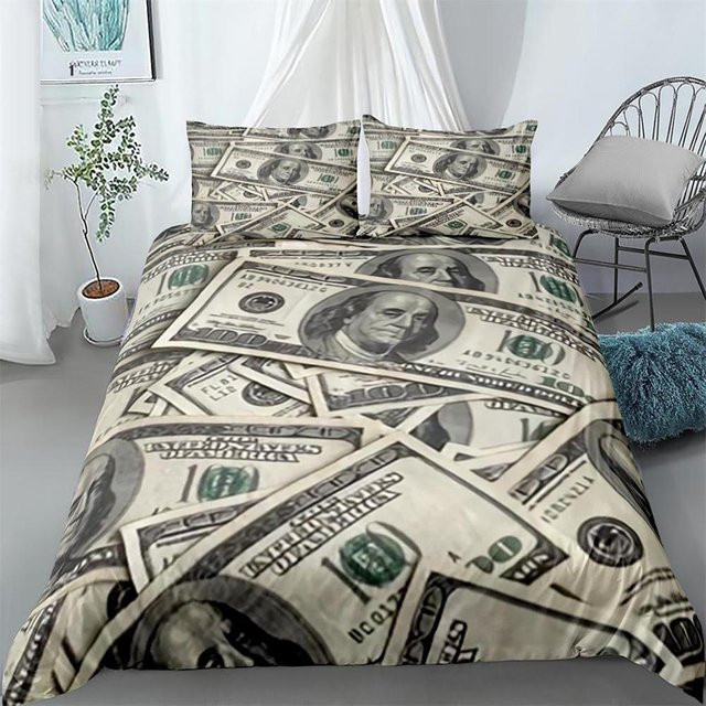 Bettwäsche-Set Your Warm Home mit Dollar-Muster in Grün, 3-teilig aus Polyester, B/H: 200 x 200 cm, Kissenbezüge: 50 x 70 cm - Bild 1