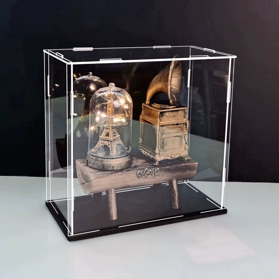 Transparente Acryl-Vitrine mit schwarzer Basis für Sammlerstücke und Spielzeug, rechteckige Acryl-Box für die Arbeitsplatte - Bild 2