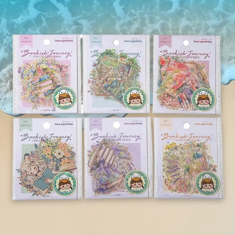 YCDBTH Goldfolie Aufkleber Bookish Journey Series für Journal DIY Dekoration und Collage in Gold und Multicolour - Bild 1