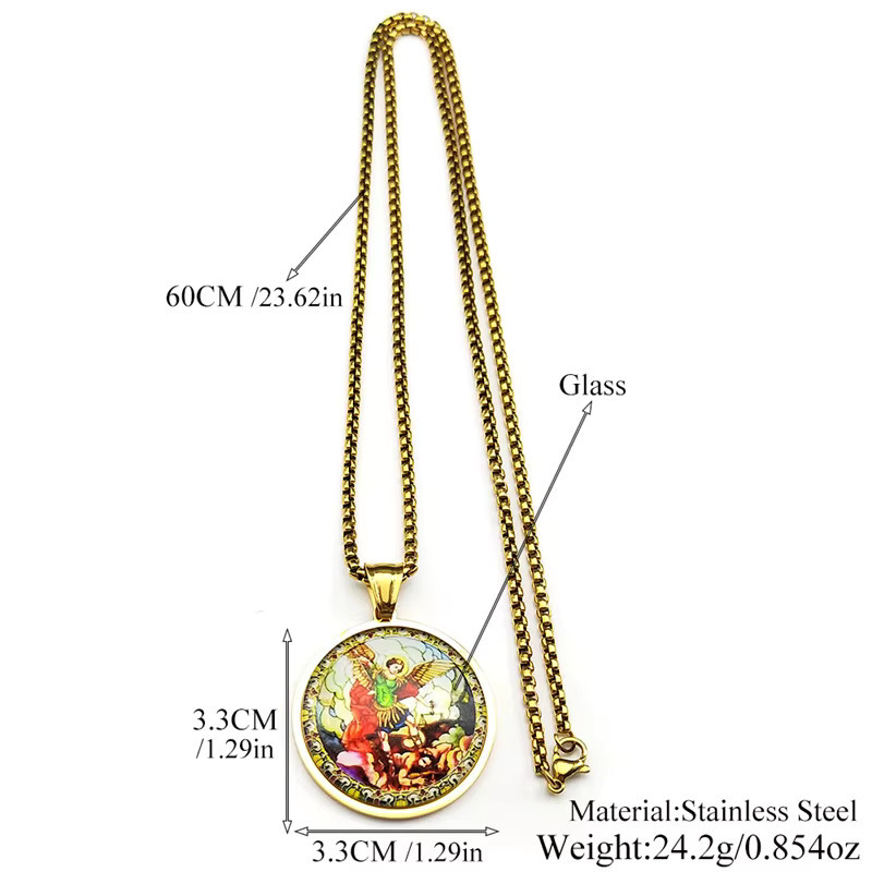 SAINT MICHAEL Anhänger Halskette, Edelstahl, Gold, Glas, Unisex - Bild 2