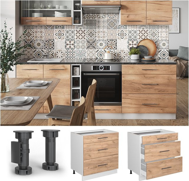 Vicco Küchenunterschrank Fame-Line Weiß Hochglanz mit Schubladen Breite: 80 cm, Tiefe: 51,6 cm, Höhe: 82 cm - Bild 1