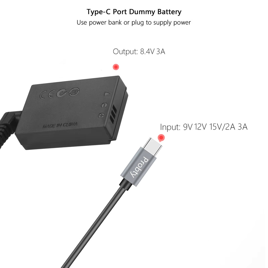 USB Type-C Dummy Batterie LP-E12 Adapter für Canon EOS M2 M10 M50 M100 M200 Kameras, Schwarz - Bild 3