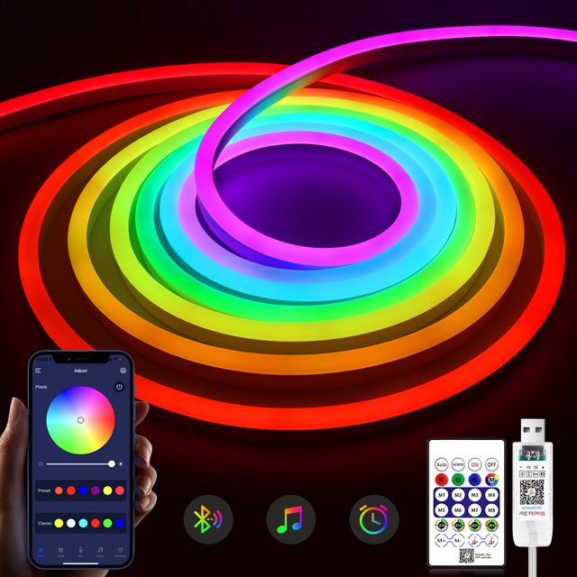 CHNAITEKE Bluetooth RGBIC LED Neon Flex Schlauch, Wasserdichter dimmbarer Silikon LED Neonlicht Streifen in Multicolour für TV-Hintergrundbeleuchtung und Wohnraumdekoration - Bild 1