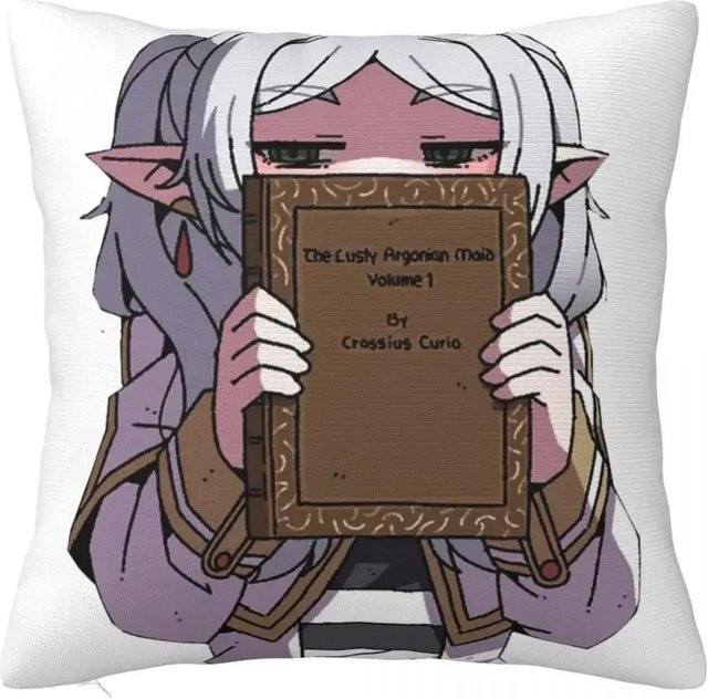 Dekorative quadratische Kissenhülle Frieren Anime mit Reißverschluss, Farbe: Silber/Weiß, B/T: 66 x 66 cm - Bild 1