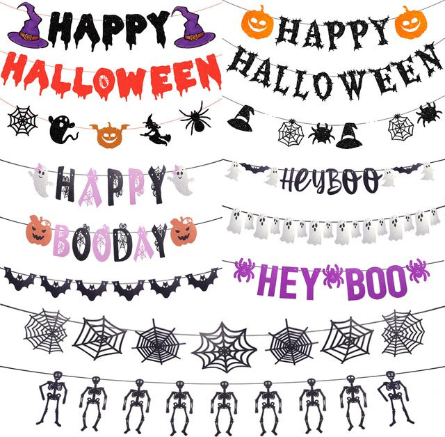 WEIGAO Happy Halloween Banner mit Kürbis und Fledermaus Muster als Party Dekoration Girlande in Multicolour - Bild 1