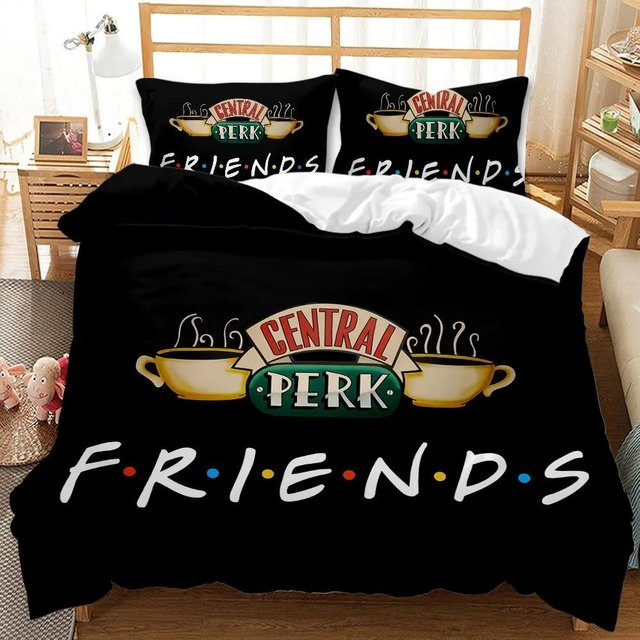 Friends Forever Bettwäscheset aus Mikrofaser mit Bettbezug und 2 Kissen, Schwarz, B/H: 140 x 210 cm - Bild 1