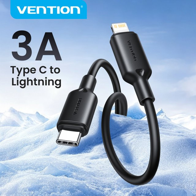 Vention USB-C auf Lightning Schnellladekabel PD 27W für iPhone in Schwarz - Bild 1
