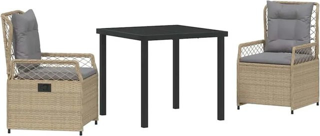 vidaXL Garten Essgruppe aus Poly-Rattan und Stahl, 3-teilig, Beige, Tisch und 2 Stühle, B/T/H: 73 x 55 x 73 cm - Bild 1