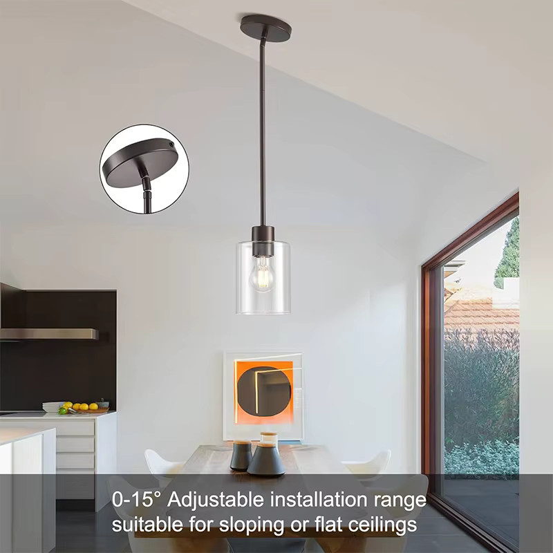 LINCCW Pendelleuchte im Industriestil mit transparentem Glas und Metall, höhenverstellbar für Küche, Esszimmer, Schlafzimmer oder Badezimmer - Bild 2
