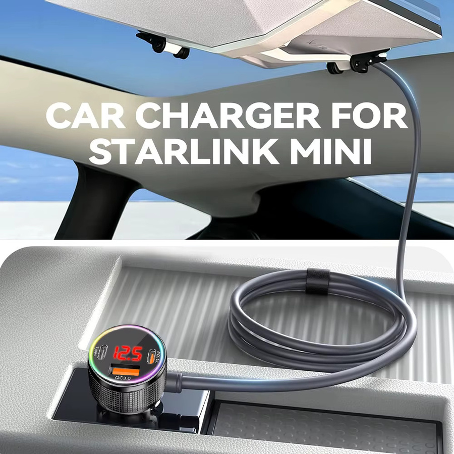 Kebidu Auto-Adapter für Starlink Mini mit 3m Kabel, 12-24V Zigarettenanzünder-Adapter mit PD QC3.0 für Auto, LKW und Wohnmobil, Schwarz - Bild 5