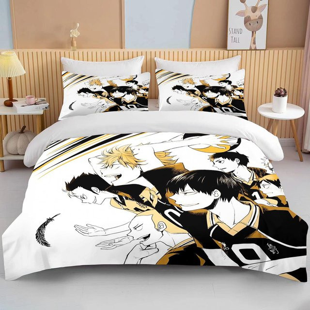 Haikyuu Bettwäscheset mit Motiv von Lodestar, weißes Microfaser-Bettwäscheset bestehend aus Bettbezug und Kissenbezug, B/H: 135 x 200 cm - Bild 1