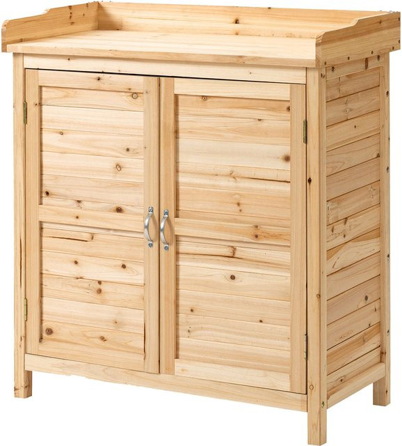 Outsunny Gartenhaus Werkzeugschuppen aus massivem Tannenholz mit Doppeltür und internem Regal, Farbe: natur/braun, H x B x T: 92 x 40 x 83 cm - Bild 1