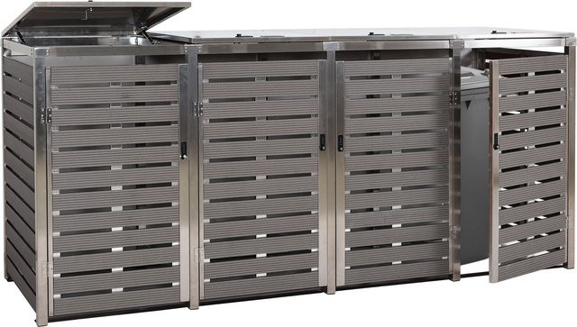 MCW Mülltonnenverkleidung K14 4er Mülltonnenbox aus WPC und Edelstahl in Anthrazit, B/T/H: 264 x 120 x 85 cm - Bild 1