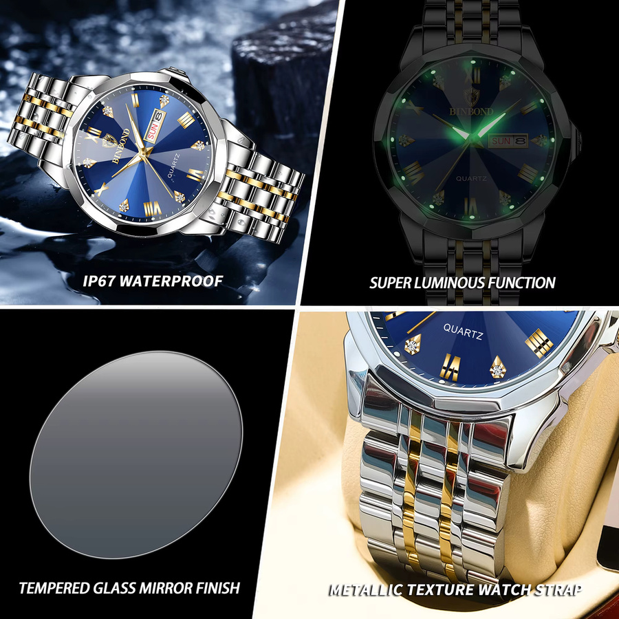 BINBOND Armbanduhr Quarz, Edelstahl, Blau, Herren - Bild 6