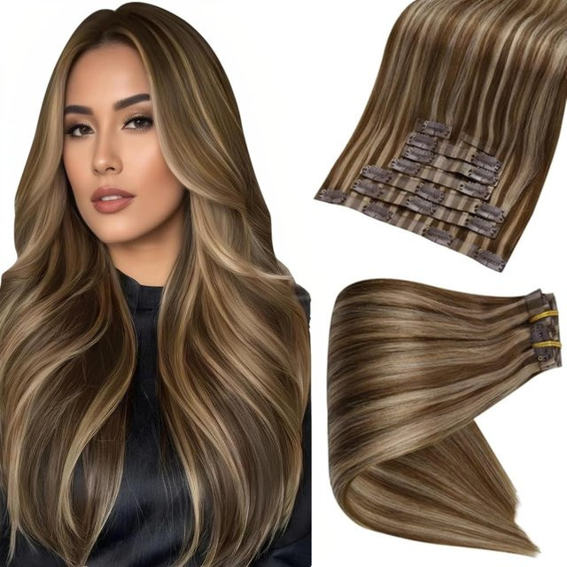 Full Shine Clip-in-Haarverlängerungen, Remy-Echthaar, blonde Hautschuss - Bild 1