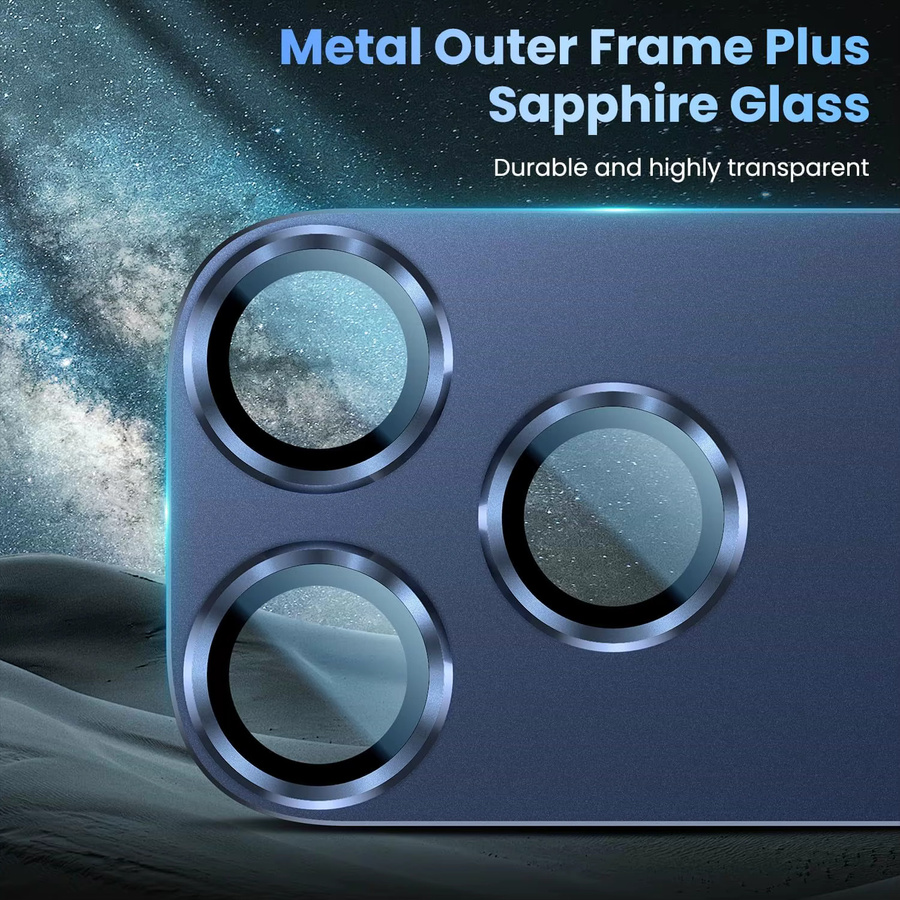 Kameraobjektivschutz für Apple iPhone 17 Pro aus Aluminiumlegierung und gehärtetem Glas in Tiefblaues Titan - Bild 3