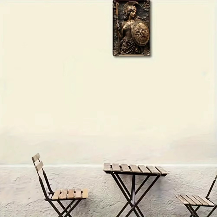 Potdemiel Vintage Athena Wandbehang aus Aluminium in Bronze, quadratische dekorative Plakette zur Inneneinrichtung, Breite: 20,06 cm, Höhe: 30,23 cm - Bild 3