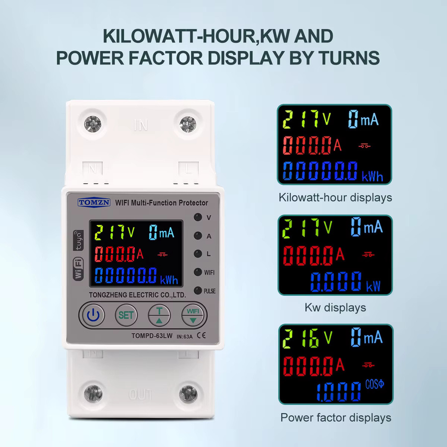 TOMZN WLAN Smart Energiezähler 63A kWh-Messgerät mit Spannungs-, Strom- und Leckageschutz in Weiß - Bild 3