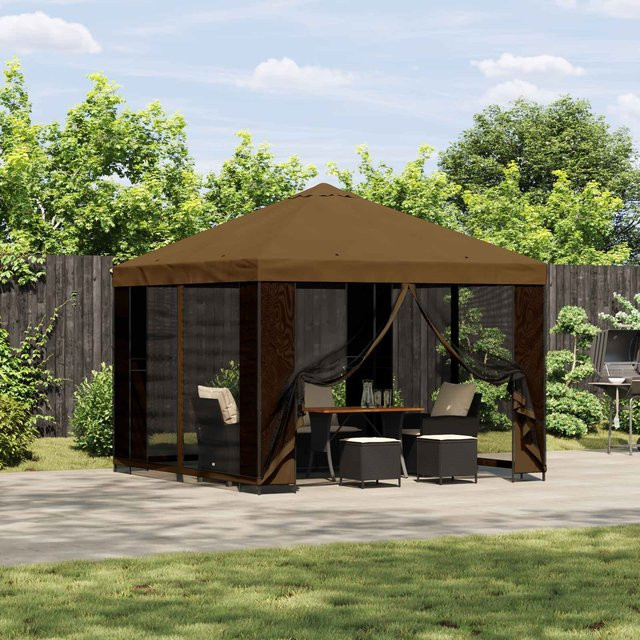 vidaXL Garten Pavillon mit Seitenwänden aus Polyester und Stahl in Taupe, B/T: 300 x 300 cm, Höhe: 276,5 cm - Bild 2