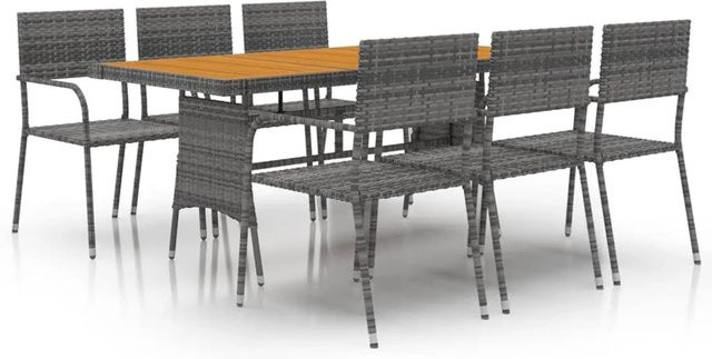 vidaXL 7-tlg Garten-Essgruppe aus Poly Rattan und Akazienholz in Grau - Bild 1