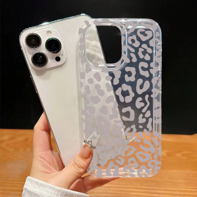 Transparente Handyhülle mit grauem Leopardenmuster für iPhone 11 bis iPhone 17 Pro Max und SE 2025 - Bild 2