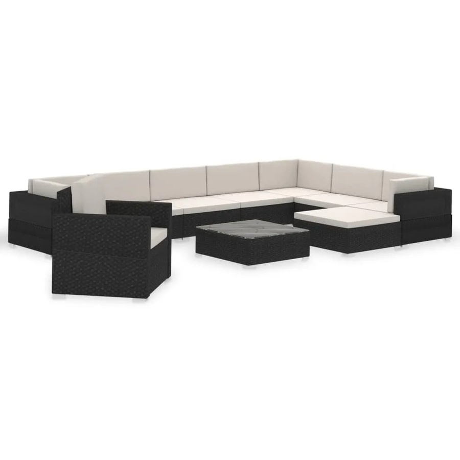 vidaXL 12-tlg. Garten-Lounge-Set aus Poly Rattan in Schwarz mit Auflagen und modernem Design für Terrasse und Garten - Bild 2