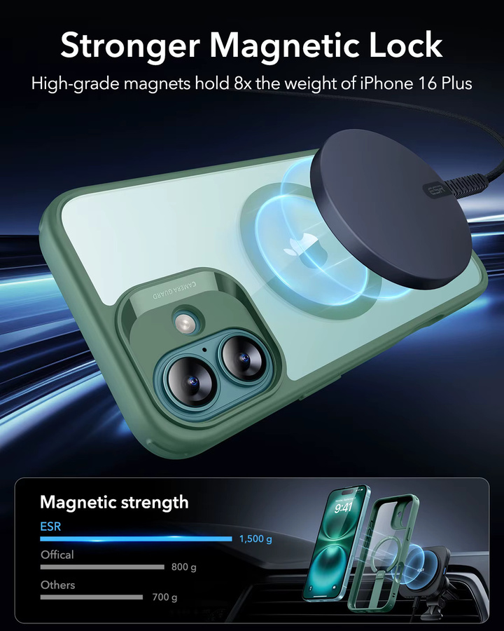 ESR MagSafe Magnetische Schutzhülle mit Ständer für iPhone 15 Pro, iPhone 15 Pro Max und iPhone 16 Pro Max in Grün, stoßfeste Hülle in Militärqualität - Bild 3